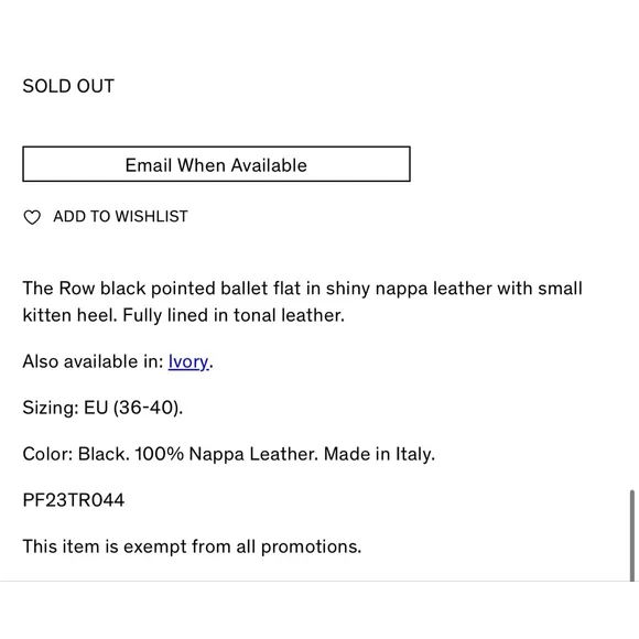 New The Row Claudette Black Leather Pointed Ballet Flats Size 9 $1009 Sold Out! - Picture 6 of 9